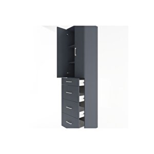 Hyperion Dolap 3 Raflı 4 Çekmeceli 2 Kapaklı 60x44x243 Antrasit-antrasit