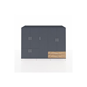 Kronos Dolap 12 Raflı 2 Çekmeceli 7 Kapaklı 220x59x163 Antrasit-antrasit/çam