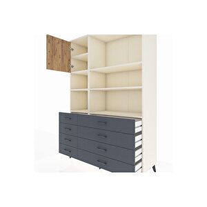 Hyperion Dolap 7 Raflı 8 Çekmeceli Tek Kapaklı  132x44x195 Aytaşı-çam/antrasit