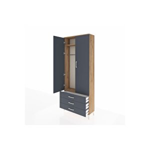 Arges Dolap 2 Raflı 3 Çekmeceli Tek Askılı 88x30x221 Çam-antrasit
