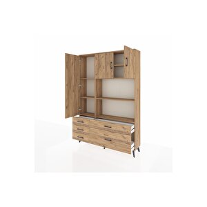 Arges Gardrop 7 Raflı 5 Çekmeceli 3 Kapaklı 132x30x195 Çam-çam