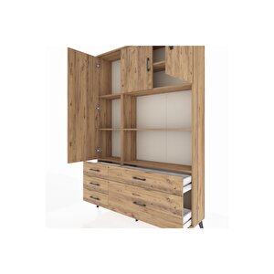 Arges Gardrop 7 Raflı 5 Çekmeceli 3 Kapaklı 132x30x195 Çam-çam