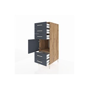 Kronos Dolap Tek Raflı 5 Çekmeceli Tek Kapaklı 44x59x134 Çam-antrasit