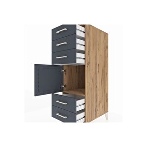 Kronos Dolap Tek Raflı 5 Çekmeceli Tek Kapaklı 44x59x134 Çam-antrasit