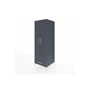 Kronos Dolap 2 Raflı Tek Çekmeceli Tek Askılı 60x59x182 Antrasit-antrasit