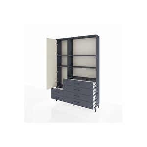 Arges Dolap 7 Raflı 6 Çekmeceli Tek Kapaklı  132x30x195 Antrasit-aytaşı/antrasit