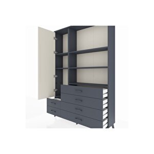 Arges Dolap 7 Raflı 6 Çekmeceli Tek Kapaklı  132x30x195 Antrasit-aytaşı/antrasit