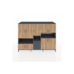 Kronos Dolap 13 Raflı 3 Çekmeceli 9 Kapaklı 220x59x163 Antrasit-çam/antrasit