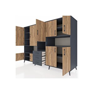 Kronos Dolap 13 Raflı 3 Çekmeceli 9 Kapaklı 220x59x163 Antrasit-çam/antrasit