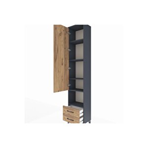 Arges Dolap 5 Raflı 2 Çekmeceli Tek Kapaklı 44x30x221 Antrasit-çam