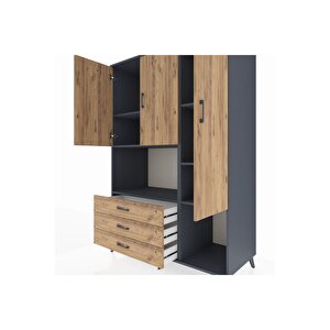 Kronos Dolap 6 Raflı 3 Çekmeceli 3 Kapaklı 132x59x195 Antrasit-çam/çam