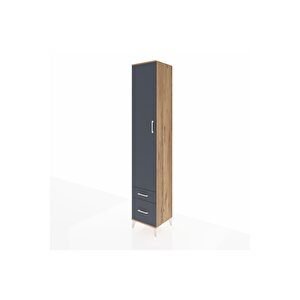 Hyperion Dolap 5 Raflı 2 Çekmeceli Tek Kapaklı 44x44x243 Çam-antrasit