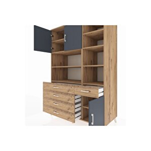 Kronos Dolap 9 Raflı 5 Çekmeceli 3 Kapaklı 132x59x195 Çam-antrasit/çam