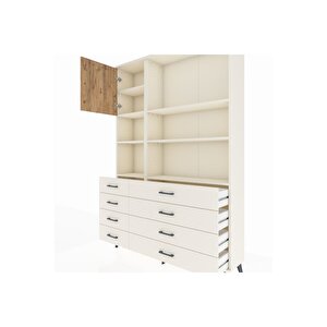 Arges Dolap 7 Raflı 8 Çekmeceli Tek Kapaklı  132x30x195 Aytaşı-çam/aytaşı