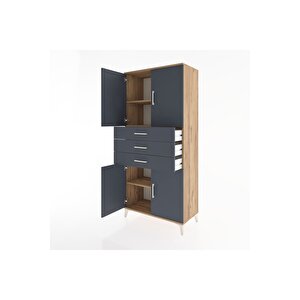 Hyperion Dolap 3 Raflı 3 Çekmeceli 4 Kapaklı 88x44x195 Çam-antrasit