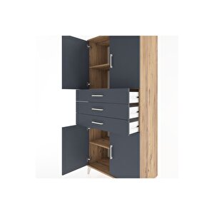 Hyperion Dolap 3 Raflı 3 Çekmeceli 4 Kapaklı 88x44x195 Çam-antrasit