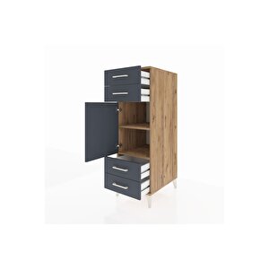 Kronos Dolap 2 Raflı 4 Çekmeceli Tek Kapaklı 44x59x134 Çam-antrasit