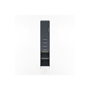 Hyperion Dolap 3 Raflı 4 Çekmeceli Tek Kapaklı 44x44x221 Antrasit-antrasit
