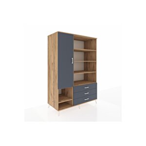 Kronos Dolap 9 Raflı 3 Çekmeceli Tek Kapaklı  132x59x195 Çam-antrasit/antrasit