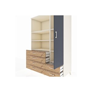 Kronos Dolap 7 Raflı 6 Çekmeceli Tek Kapaklı  132x59x195 Aytaşı-antrasit/çam