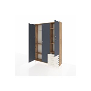 Arges Dolap 6 Raflı 3 Çekmeceli Tek Askılı 132x30x195 Çam-antrasit/aytaşı