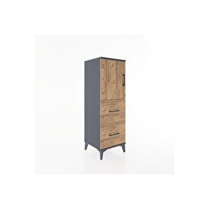 Hyperion Dolap 2 Raflı 2 Çekmeceli Tek Kapaklı 44x44x134 Antrasit-çam