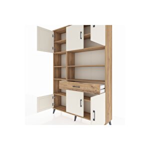 Arges Dolap 10 Raflı Tek Çekmeceli 6 Kapaklı 132x30x195 Çam-aytaşı/çam