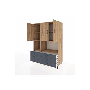 Kronos Dolap 6 Raflı 6 Çekmeceli 3 Kapaklı 132x59x195 Çam-çam/antrasit