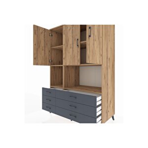 Kronos Dolap 6 Raflı 6 Çekmeceli 3 Kapaklı 132x59x195 Çam-çam/antrasit