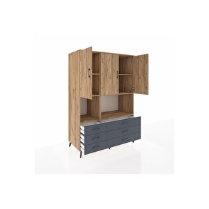 Kronos Dolap 6 Raflı 6 Çekmeceli 3 Kapaklı 132x59x195 Çam-çam/antrasit