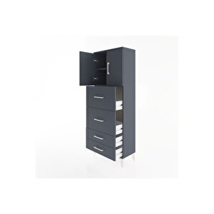 Arges Dolap 2 Raflı 4 Çekmeceli 2 Kapaklı 60x30x163 Antrasit-antrasit