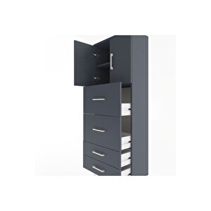 Arges Dolap 2 Raflı 4 Çekmeceli 2 Kapaklı 60x30x163 Antrasit-antrasit