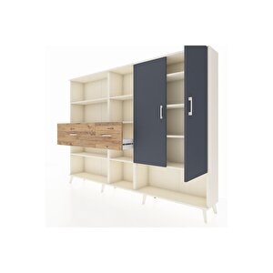 Arges Dolap 10 Raflı 2 Çekmeceli 2 Kapaklı 220x30x163 Aytaşı-antrasit/çam