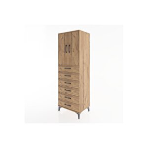 Hyperion Dolap Tek Raflı 6 Çekmeceli 2 Kapaklı 60x44x182 Çam-çam