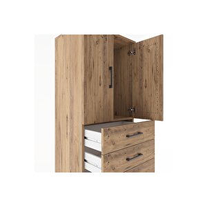 Hyperion Dolap Tek Raflı 6 Çekmeceli 2 Kapaklı 60x44x182 Çam-çam