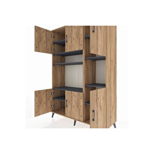 Hyperion Dolap 9 Raflı 6 Kapaklı 132x44x195 Çam-çam/antrasit