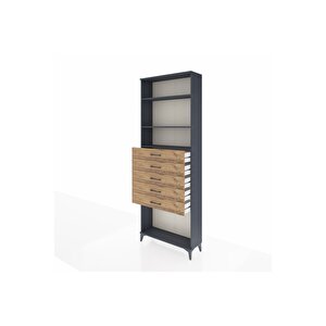 Arges Dolap 3 Raflı 5 Çekmeceli 88x30x243 Antrasit-çam