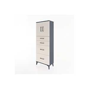 Arges Dolap 2 Raflı 4 Çekmeceli 2 Kapaklı 60x30x163 Antrasit-aytaşı