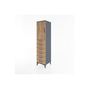 Hyperion Dolap Tek Raflı 6 Çekmeceli Tek Kapaklı 44x44x182 Antrasit-çam