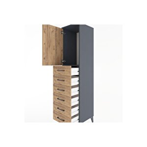 Hyperion Dolap Tek Raflı 6 Çekmeceli Tek Kapaklı 44x44x182 Antrasit-çam