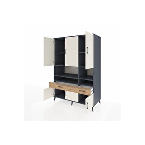 Kronos Dolap 8 Raflı 2 Çekmeceli 6 Kapaklı 132x59x195 Antrasit-aytaşı/çam