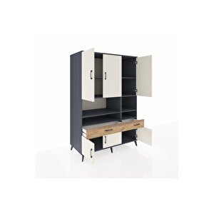 Kronos Dolap 8 Raflı 2 Çekmeceli 6 Kapaklı 132x59x195 Antrasit-aytaşı/çam