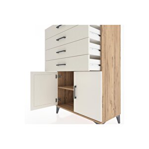 Hyperion Dolap Tek Raflı 4 Çekmeceli 2 Kapaklı 88x44x134 Çam-aytaşı