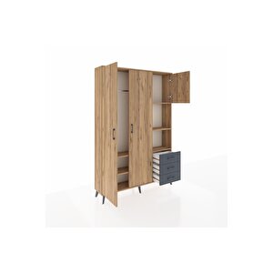 Arges Dolap 5 Raflı 3 Çekmeceli Tek Askılı 132x30x195 Çam-çam/antrasit