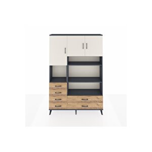 Arges Dolap 9 Raflı 6 Çekmeceli 3 Kapaklı 132x30x195 Antrasit-aytaşı/çam