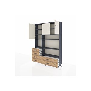 Arges Dolap 9 Raflı 6 Çekmeceli 3 Kapaklı 132x30x195 Antrasit-aytaşı/çam