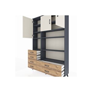 Arges Dolap 9 Raflı 6 Çekmeceli 3 Kapaklı 132x30x195 Antrasit-aytaşı/çam