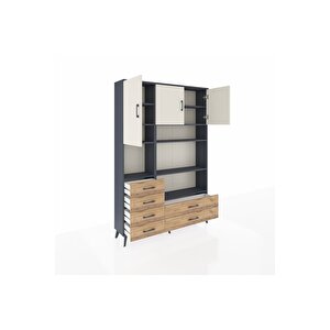 Arges Dolap 9 Raflı 6 Çekmeceli 3 Kapaklı 132x30x195 Antrasit-aytaşı/çam