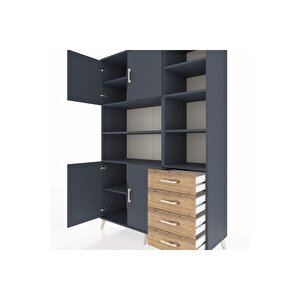 Hyperion Dolap 9 Raflı 4 Çekmeceli 4 Kapaklı 132x44x195 Antrasit-antrasit/çam