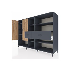 Kronos Dolap 10 Raflı 2 Çekmeceli 2 Kapaklı 220x59x163 Antrasit-çam/antrasit